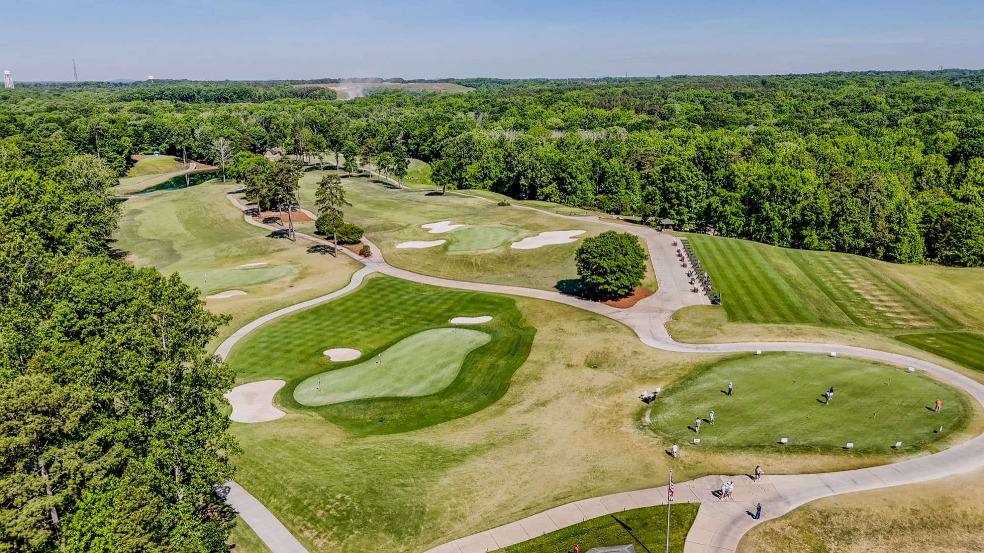 Cinematic aerial of a manicured golf course by SQO SkyWorks, Charlotte NC