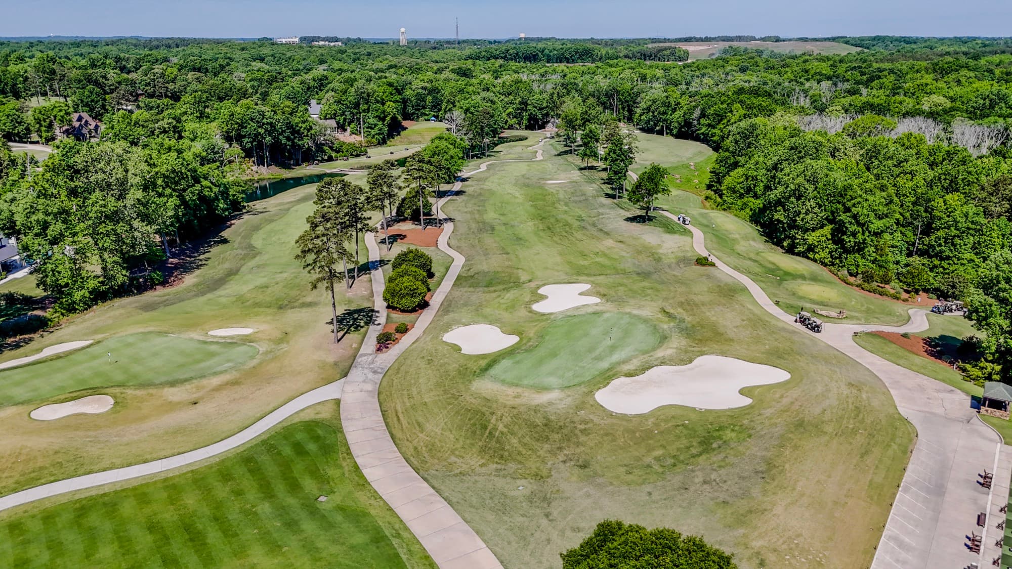 Marketing aerial of golf course fairways and greens by SQO SkyWorks, Charlotte NC