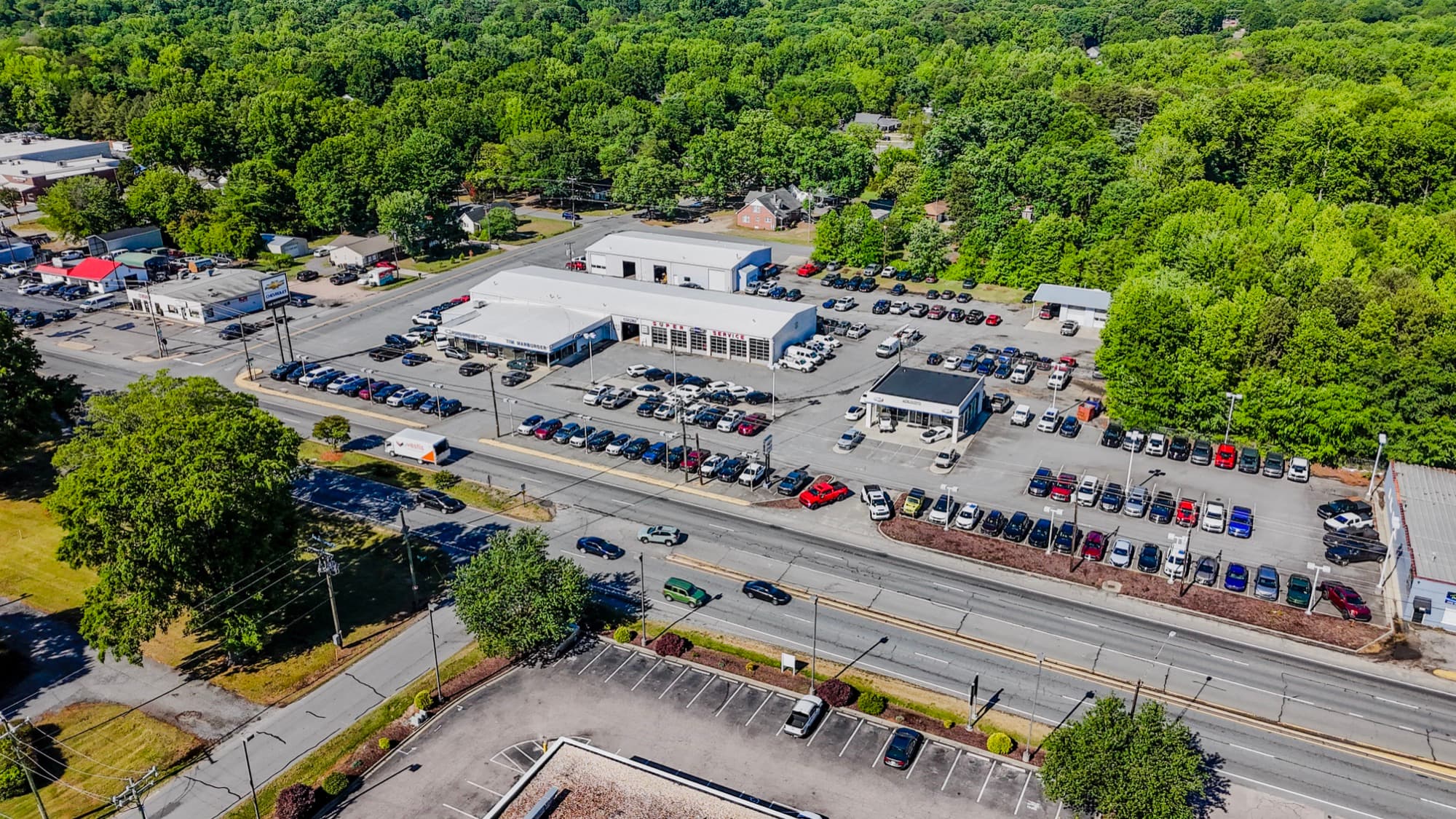 Aerial drone view over Charlotte, NC by SQO SkyWorks